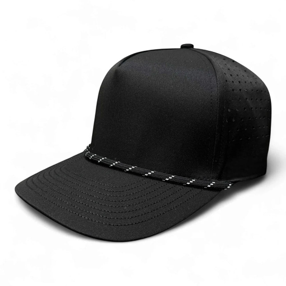 Hippo 5 Rope Snapback — Black with Black/ Black/White Rope