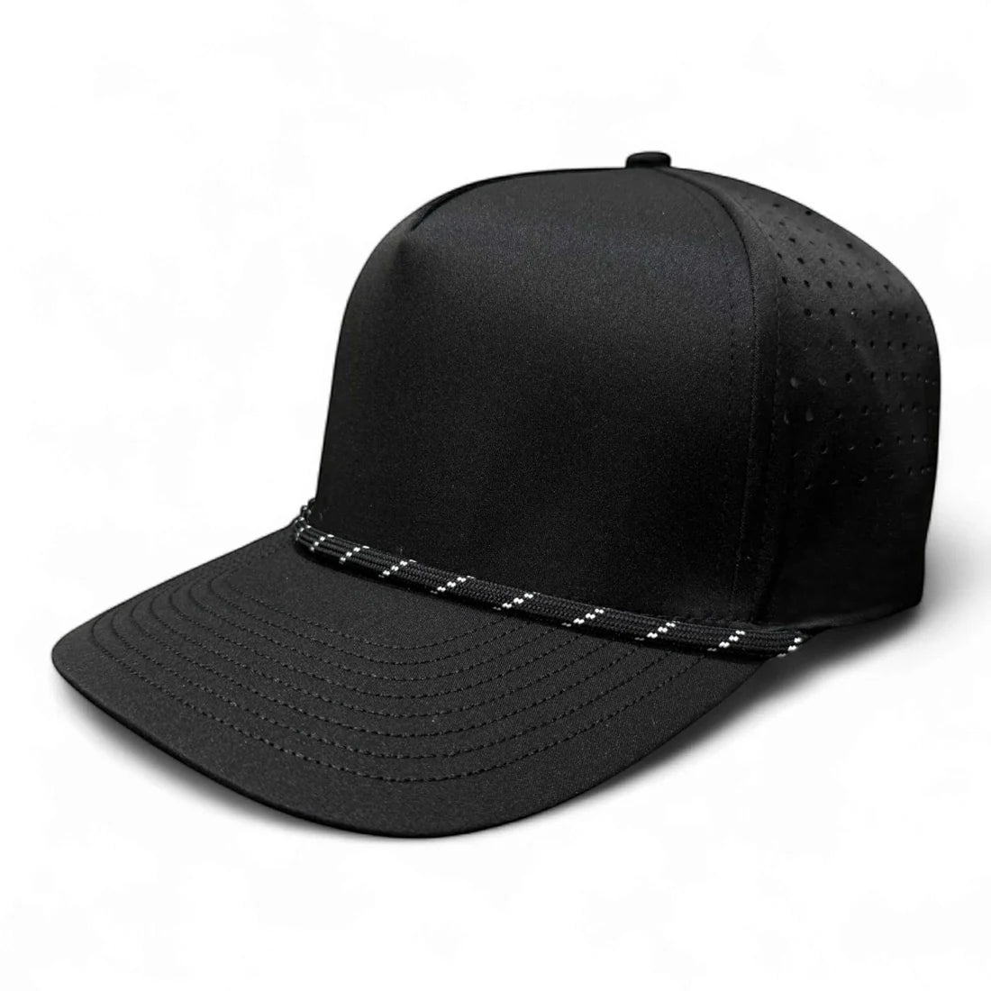 Hippo 5 Rope Snapback — Black with Black/ Black/White Rope