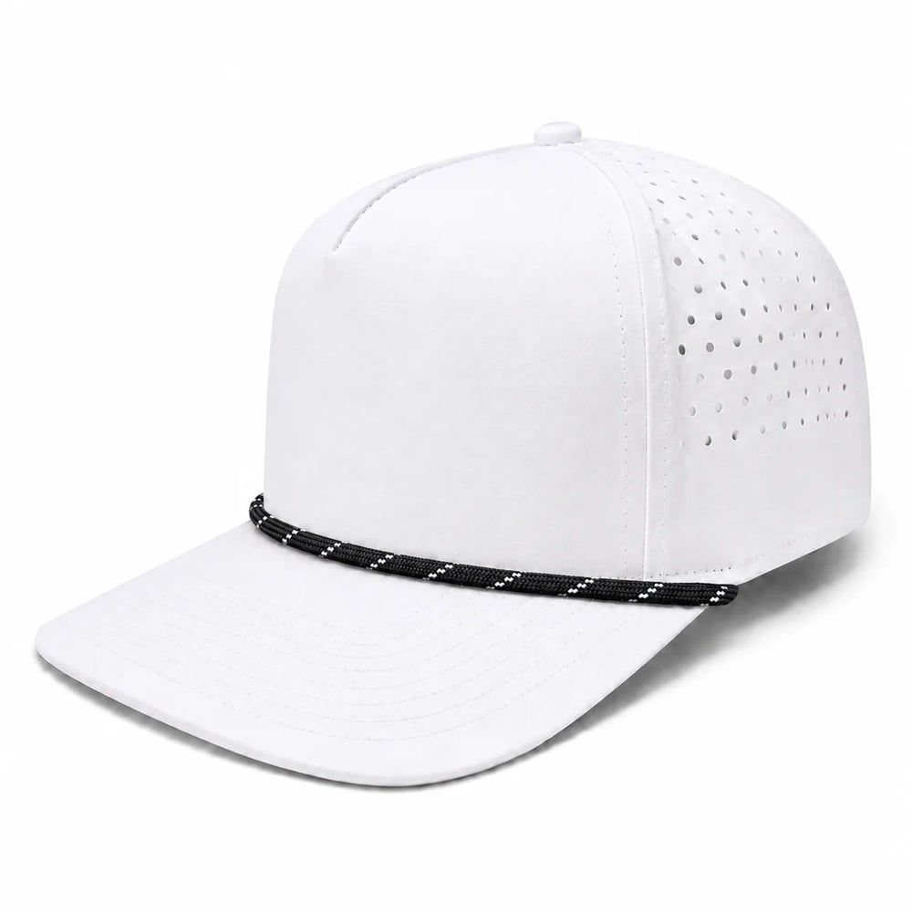 Hippo 5 Rope Snapback — white with Black/White Rope